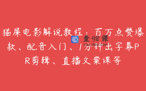 猫屎电影解说教程：百万点赞爆款、配音入门、1分钟出字幕PR剪辑、直播文案课等