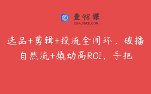 选品+剪辑+投流全闭环，破播自然流+撬动高ROI，手把