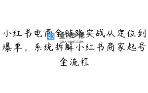 小红书电商全链路实战从定位到爆单，系统拆解小红书商家起号全流程