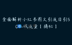 全面解析小红书图文引流日引50私域流量【揭秘】