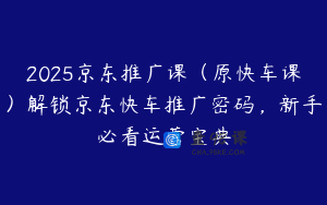 2025京东推广课（原快车课）解锁京东快车推广密码，新手必看运营宝典
