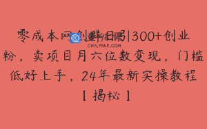 零成本网创群日引300+创业粉，卖项目月六位数变现，门槛低好上手，24年最新实操教程【揭秘】