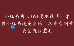 小红书月入1W+变现课程：掌握小红书流量密码，从养号到带货全流程盈利
