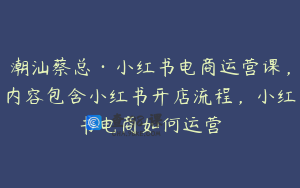 潮汕蔡总·小红书电商运营课,内容包含小红书开店流程,小红书电商如何运营