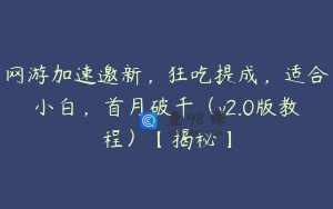 网游加速邀新,狂吃提成,适合小白,首月破千(v2.0版教程)【揭秘】