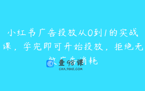 小红书广告投放从0到1的实战课，学完即可开始投放，拒绝无效广告消耗