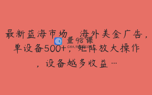 最新蓝海市场，海外美金广告，单设备500+，矩阵放大操作，设备越多收益…