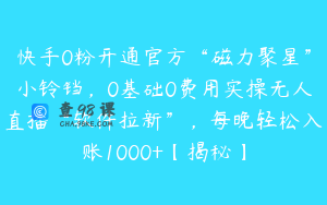 快手0粉开通官方“磁力聚星”小铃铛,0基础0费用实操无人直播“软件拉新”,每晚轻松入账1000+【揭秘】
