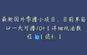 最新国外零撸小项目，目前单窗口一天可撸10+【详细玩法教程】【揭秘】