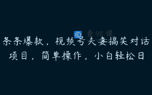 条条爆款，视频号夫妻搞笑对话项目，简单操作，小白轻松日