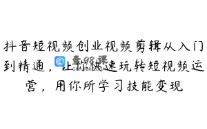 抖音短视频创业视频剪辑从入门到精通，让你快速玩转短视频运营，用你所学习技能变现