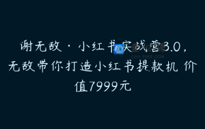 谢无敌·小红书实战营3.0，无敌带你打造小红书提款机 价值7999元