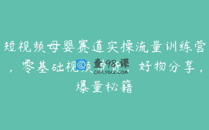 短视频母婴赛道实操流量训练营，零基础视频带货，好物分享，爆量秘籍