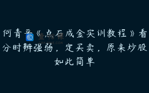 何青平《点石成金实训教程》看分时辨强弱，定买卖，原来炒股如此简单