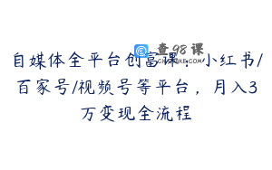自媒体全平台创富课：小红书/百家号/视频号等平台，月入3万变现全流程
