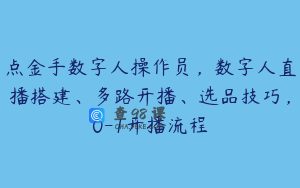 点金手数字人操作员，数字人直播搭建、多路开播、选品技巧，0-1开播流程