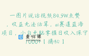 一图片说话视频84.9W点赞，收益无法估算，ai赛道蓝海项目，小白无脑掌握日收入保守1000+【揭秘】