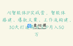 AI智能体IP实战营，智能体搭建、爆款文案、工作流构建，30天打造高成交IP月入50万