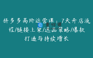 拼多多高阶运营课：7天开店流程/链接上架/选品策略/爆款打造与持续增长
