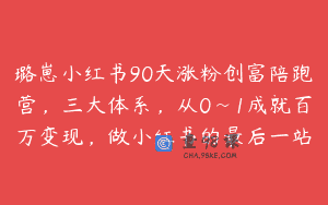 璐崽小红书90天涨粉创富陪跑营，三大体系，从0~1成就百万变现，做小红书的最后一站