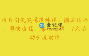 抖音引流实操跟练课，搬运技巧、剪映流程、爆款逻辑，7天启动引流动作
