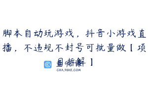 脚本自动玩游戏，抖音小游戏直播，不违规不封号可批量做【项目拆解】