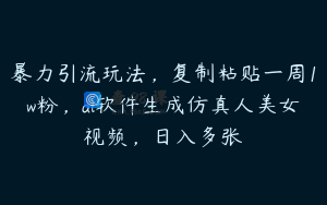 暴力引流玩法，复制粘贴一周1w粉，ai软件生成仿真人美女视频，日入多张