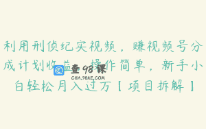 利用刑侦纪实视频，赚视频号分成计划收益，操作简单，新手小白轻松月入过万【项目拆解】