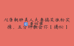 AI唐朝胖美人夫妻搞笑涨粉实操，五分钟教会你【揭秘】