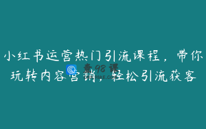 小红书运营热门引流课程，带你玩转内容营销，轻松引流获客