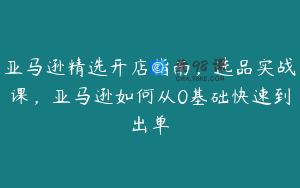 亚马逊精选开店指南，选品实战课，亚马逊如何从0基础快速到出单