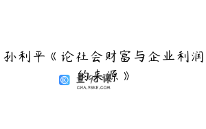 孙利平《论社会财富与企业利润的来源》