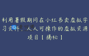 利用暑假期间在小红书卖虚拟学习资料，人人可操作的虚拟资源项目【揭秘】