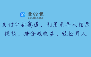 支付宝新赛道，利用老年人相亲视频，挣分成收益，轻松月入