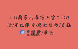 《Tk商家出海特训营》ID注册/定位账号/爆款视频/直播间搭建/带货