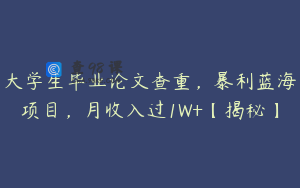 大学生毕业论文查重，暴利蓝海项目，月收入过1W+【揭秘】