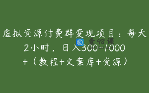虚拟资源付费群变现项目：每天2小时，日入300-1000+（教程+文案库+资源）