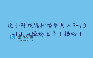 玩小游戏隐秘档案月入5-10w+小白轻松上手【揭秘】
