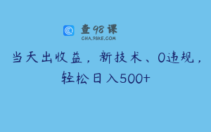 当天出收益，新技术、0违规，轻松日入500+