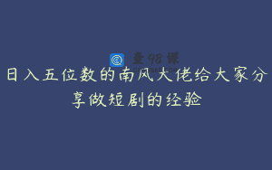 日入五位数的南风大佬给大家分享做短剧的经验