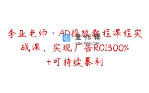 李亚老师·AD投放教程课程实战课，实现广告ROI300%+可持续暴利