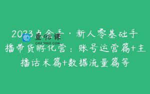 2023点金手·新人零基础手播带货孵化营：账号运营篇+主播话术篇+数据流量篇等