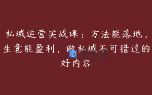 私域运营实战课：方法能落地，生意能盈利，做私域不可错过的好内容