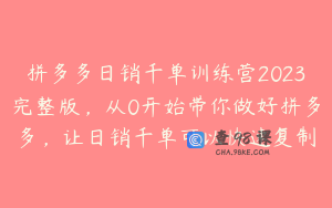 拼多多日销千单训练营2023完整版，从0开始带你做好拼多多，让日销千单可以快速复制