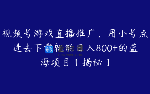 视频号游戏直播推广，用小号点进去下载就能日入800+的蓝海项目【揭秘】
