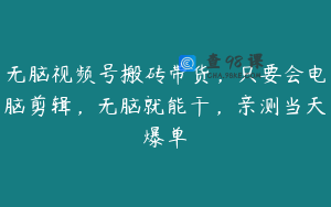 无脑视频号搬砖带货，只要会电脑剪辑，无脑就能干，亲测当天爆单