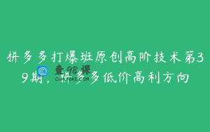 拼多多打爆班原创高阶技术第39期，拼多多低价高利方向