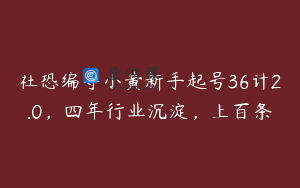 社恐编导小黄新手起号36计2.0，四年行业沉淀，上百条