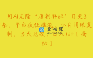 用AI克隆“唐朝胖妞”日更3条，平台疯狂推流，小白闭眼复制，当天见效，日入1k+【揭秘】