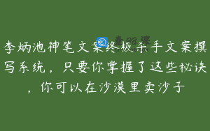 李炳池神笔文案终极杀手文案撰写系统，只要你掌握了这些秘诀，你可以在沙漠里卖沙子